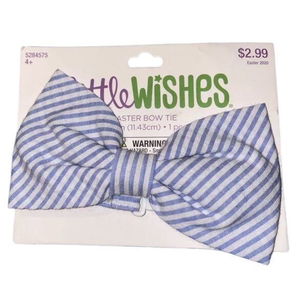 Little Wishes Boys Toddler Stripped BlueGreenGray Easter Bow Tie for 4 and Up - Picture 6 of 7